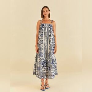 NWOT Anthropologie Farm Rio Blue Pineapple Garden Maxi Dress - Medium